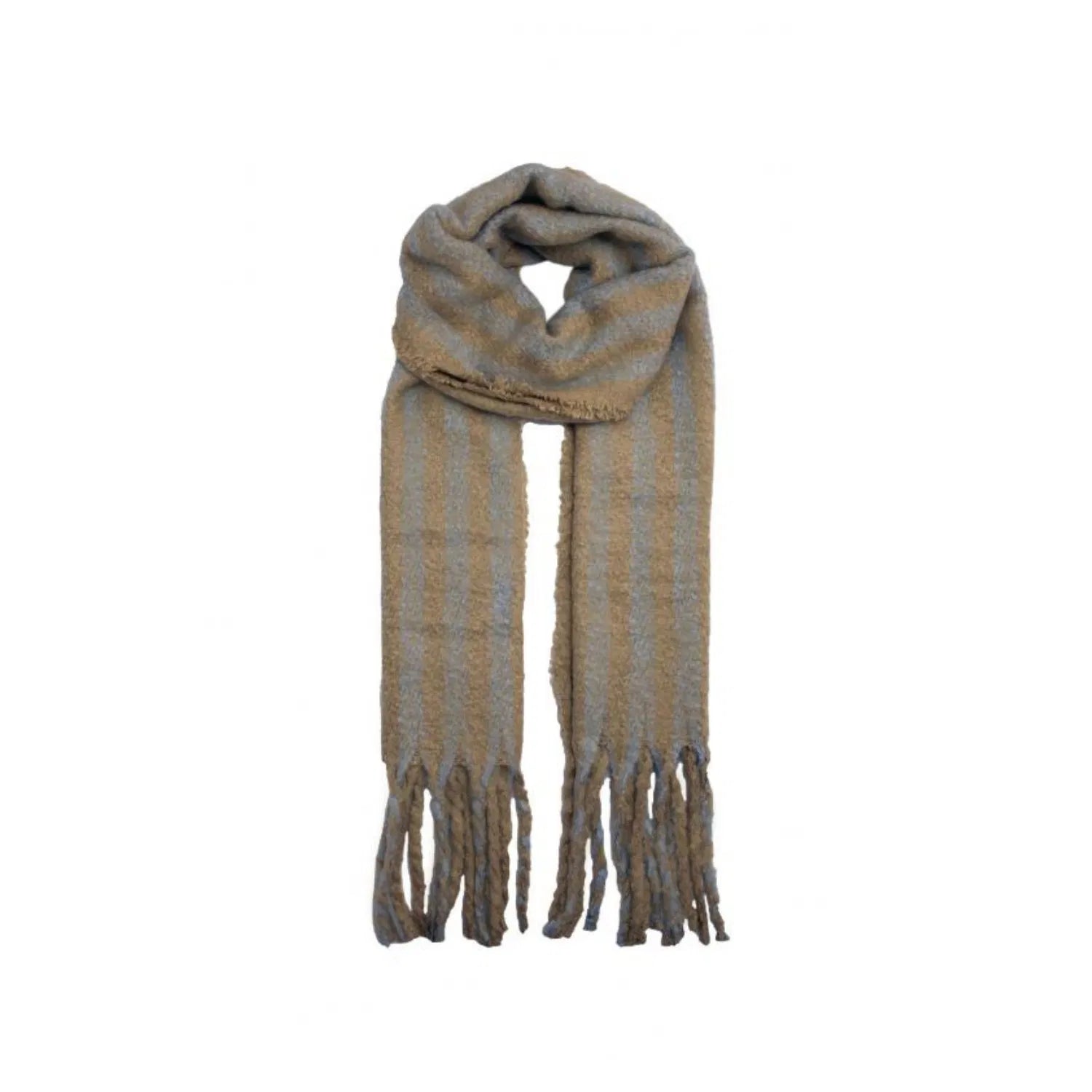 AB1812-148 Cotton Blend Tassel Scarf with Stripes