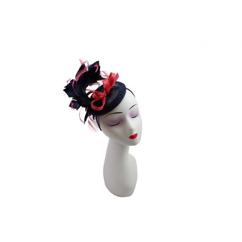 FT9022-009 Contrast Colour Fascinator with Synthetic Feathers & Sinamay Disc