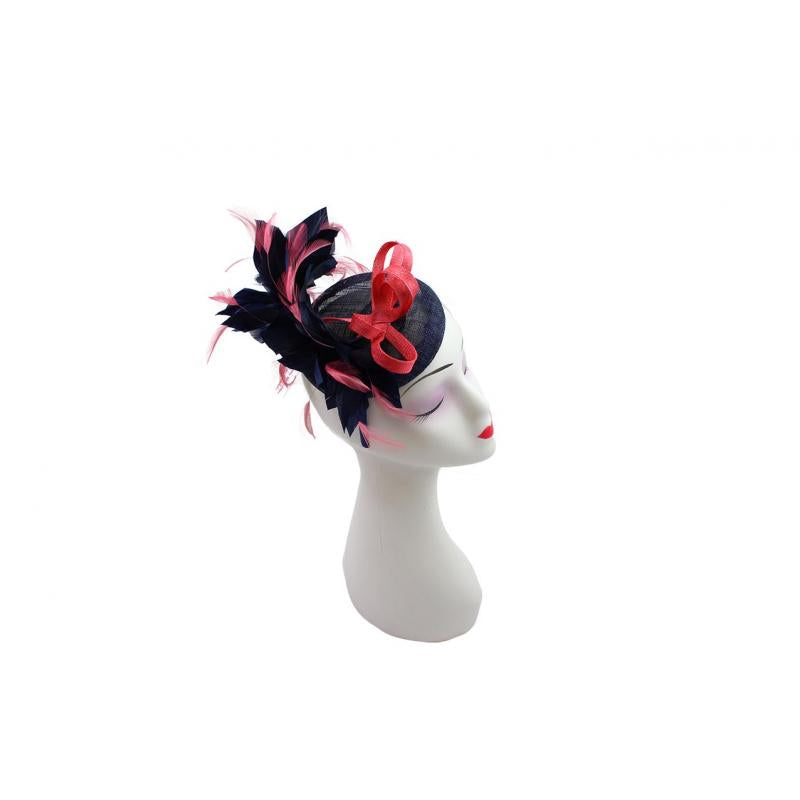 FT9022-009 Contrast Colour Fascinator with Synthetic Feathers & Sinamay Disc