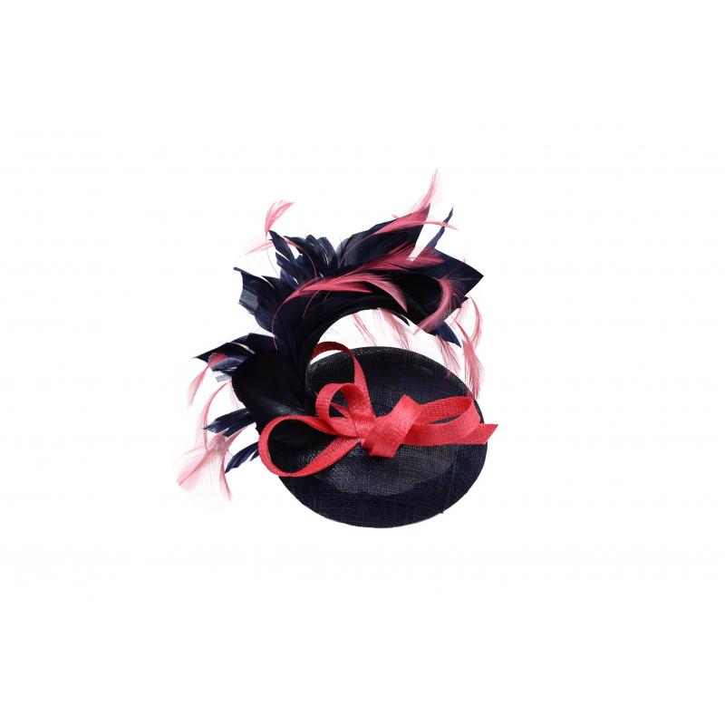 FT9022-009 Contrast Colour Fascinator with Synthetic Feathers & Sinamay Disc