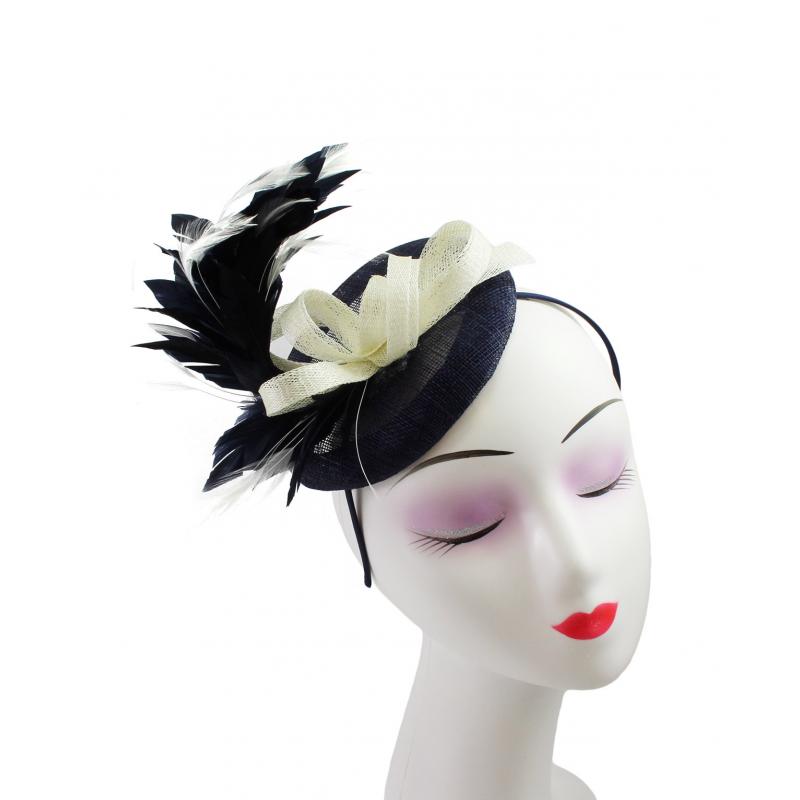 FT9022-009 Contrast Colour Fascinator with Synthetic Feathers & Sinamay Disc