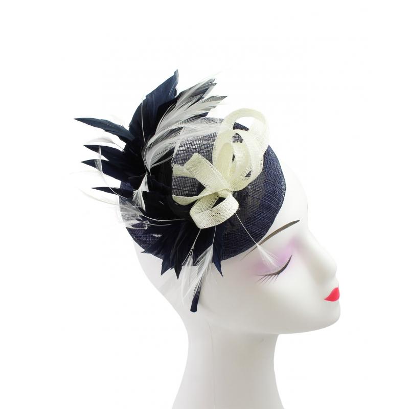 FT9022-009 Contrast Colour Fascinator with Synthetic Feathers & Sinamay Disc