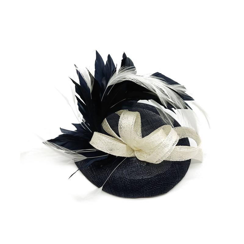 FT9022-009 Contrast Colour Fascinator with Synthetic Feathers & Sinamay Disc