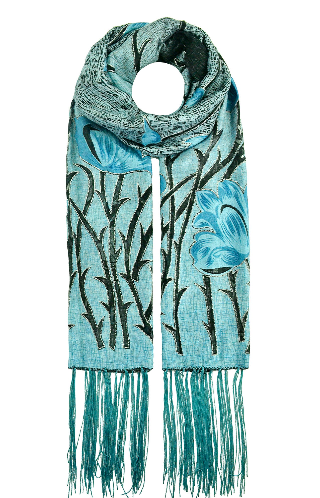 YH-1 Floral Design Velvet Polyester Scarf with Shiny Glitter