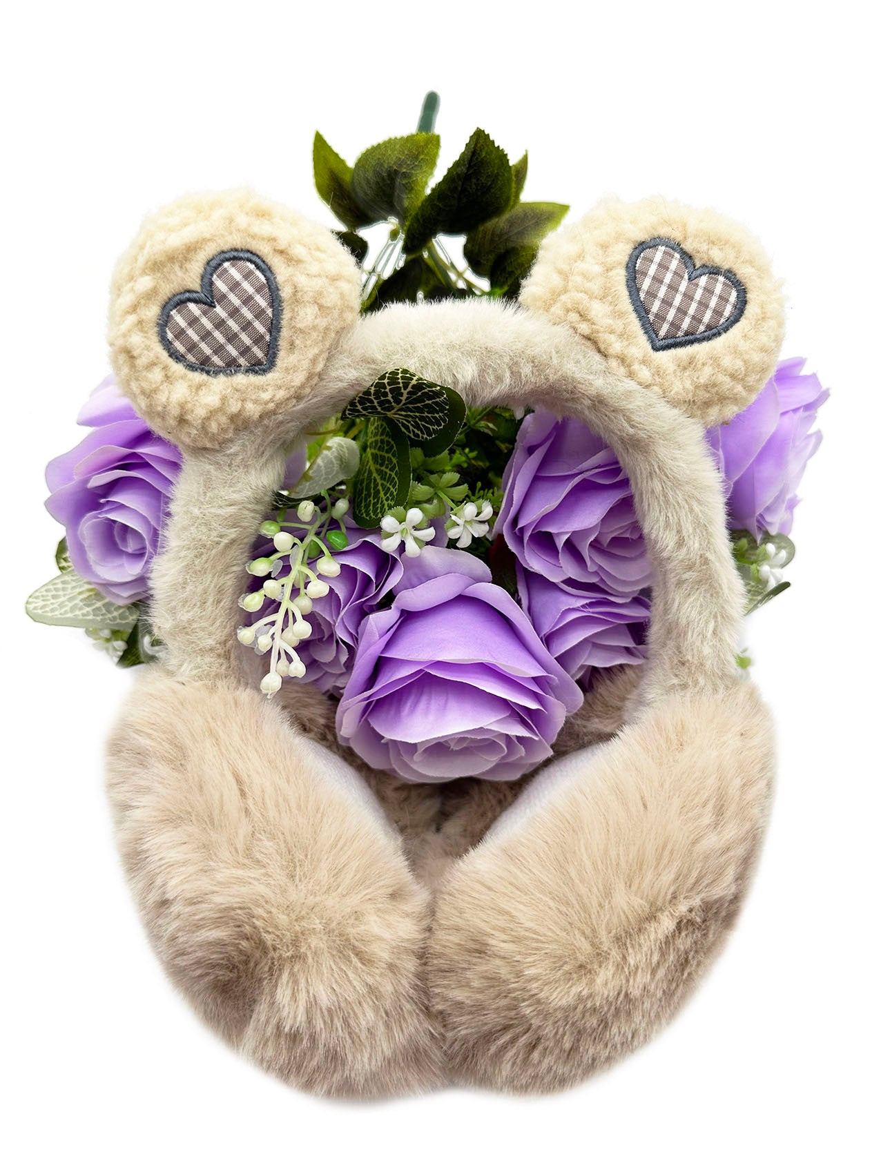 EM2455-099 Plush Foldable Earmuffs With Hearts