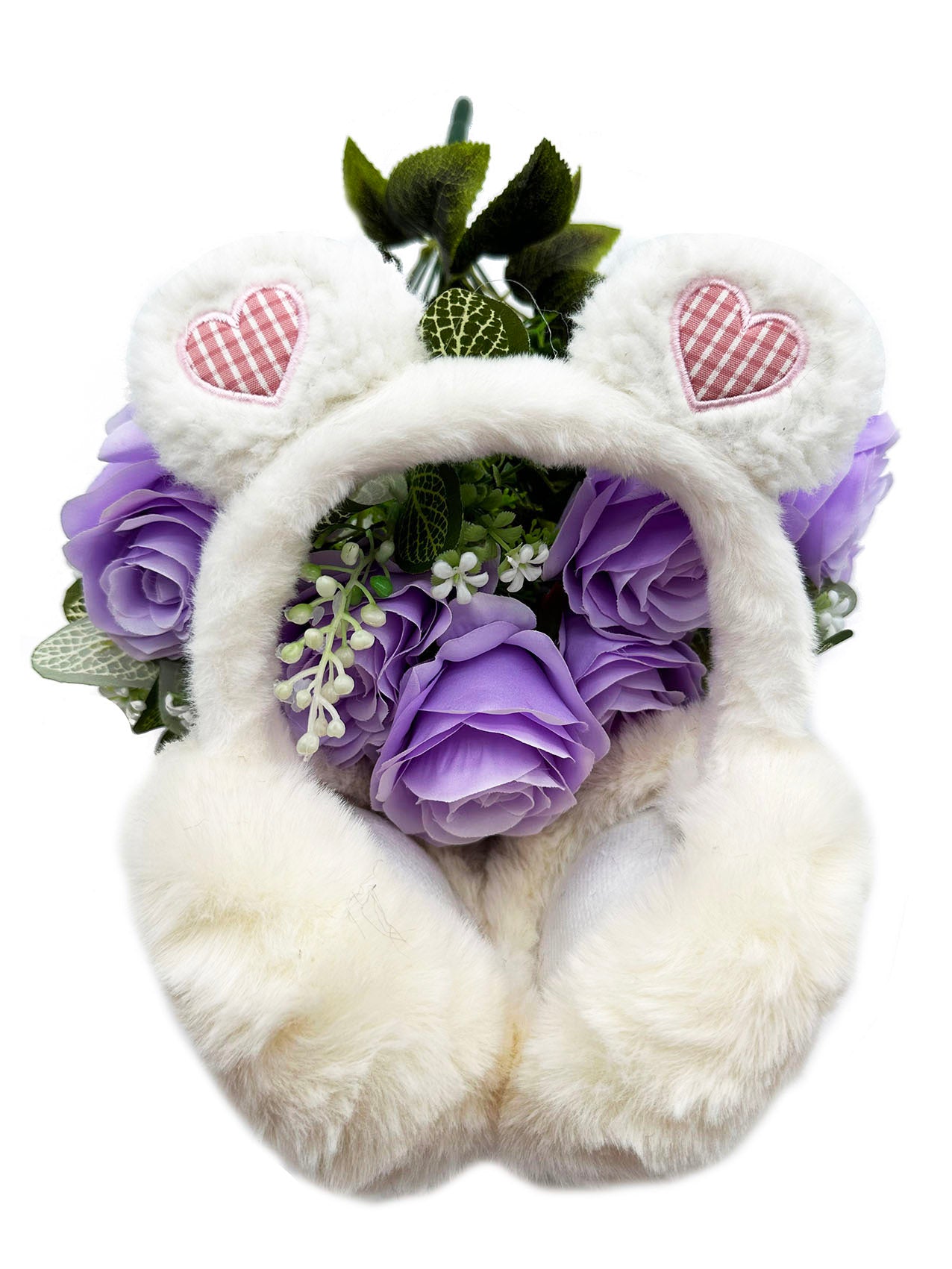 EM2455-099 Plush Foldable Earmuffs With Hearts