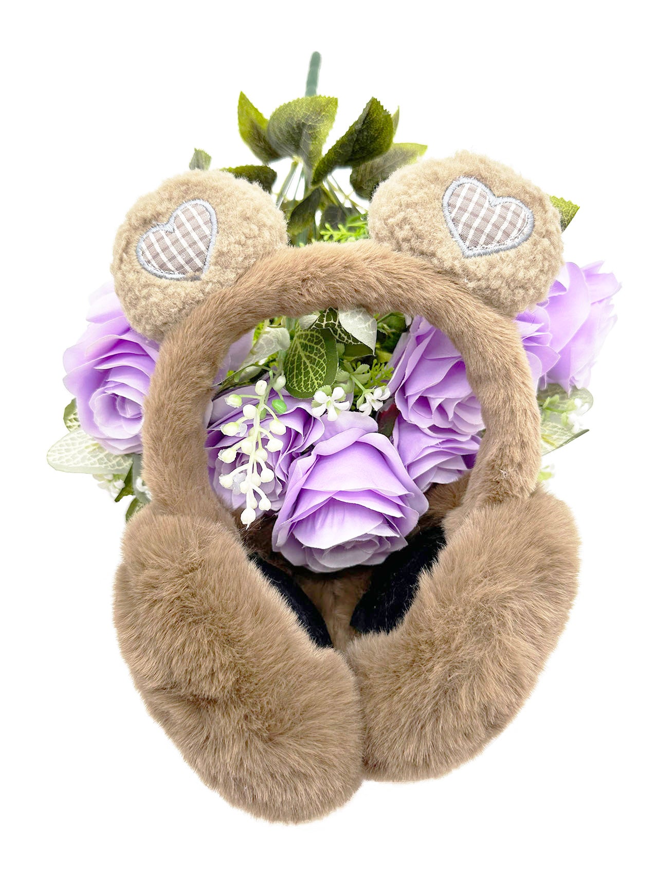 EM2455-099 Plush Foldable Earmuffs With Hearts