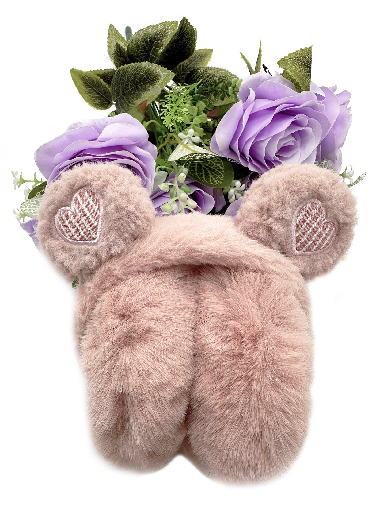 EM2455-099 Plush Foldable Earmuffs With Hearts