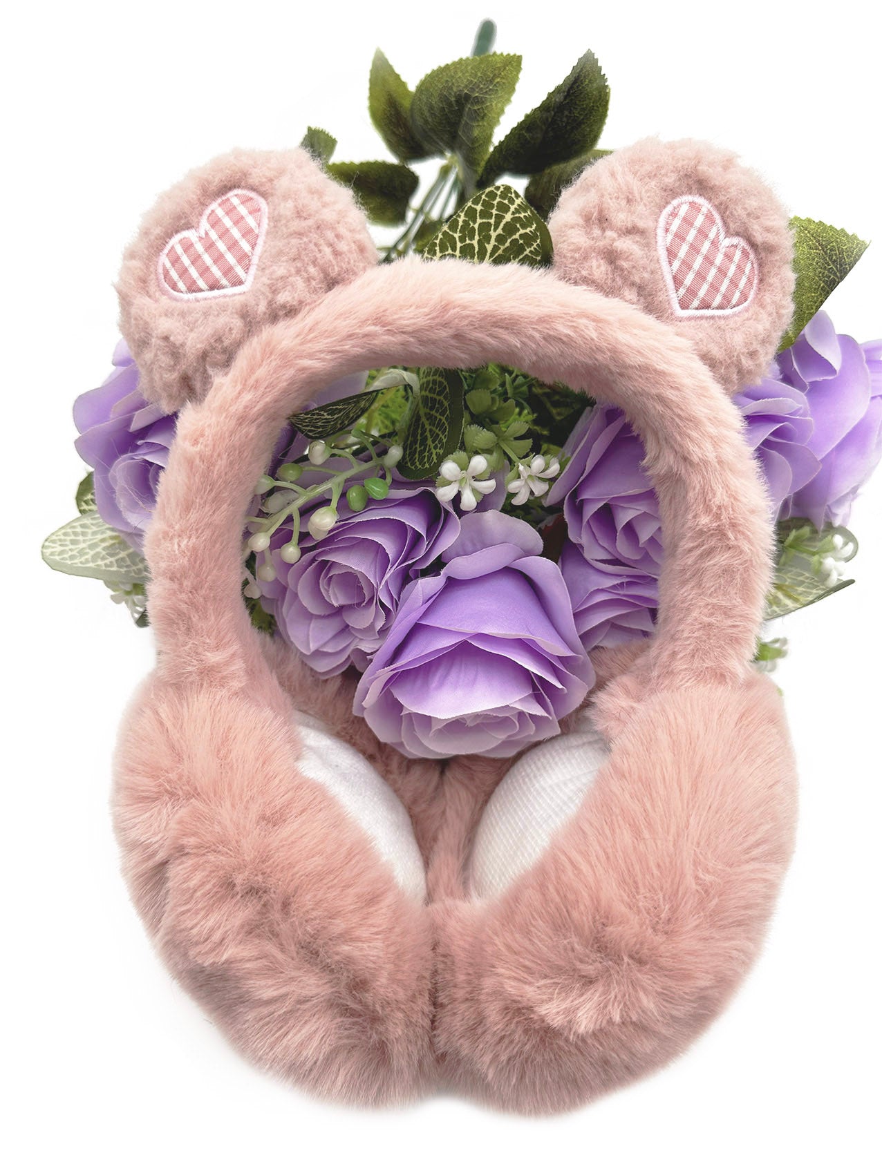 EM2455-099 Plush Foldable Earmuffs With Hearts