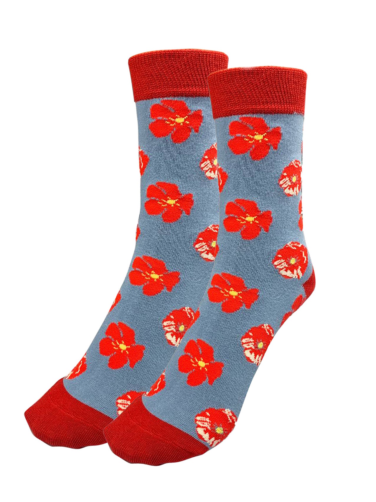 SK-25 Women's Breathable Bamboo Made Poppy Flower Print Socks