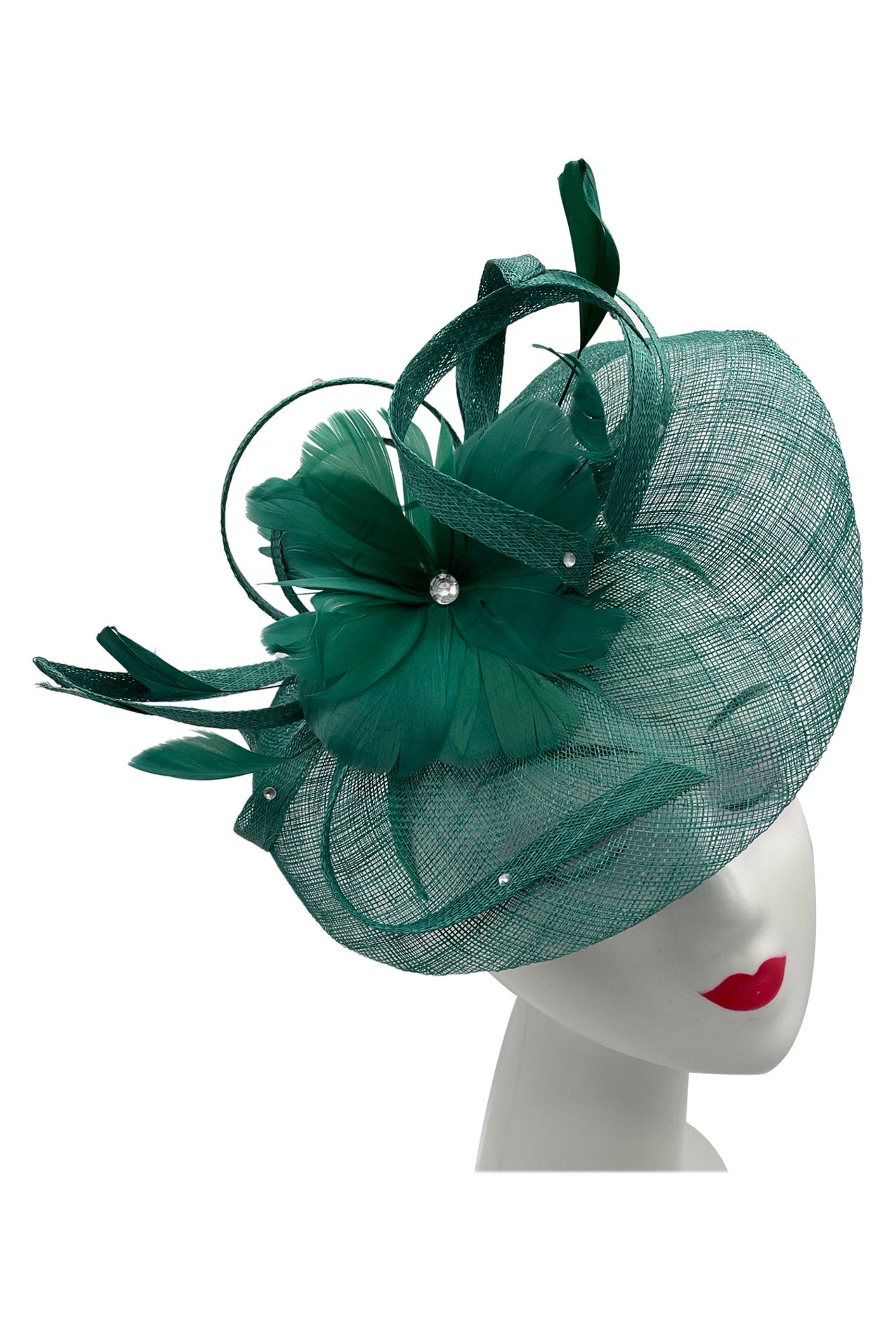 FT2022-014 Large Fascinator with Sinamay Disc & Curled Feather