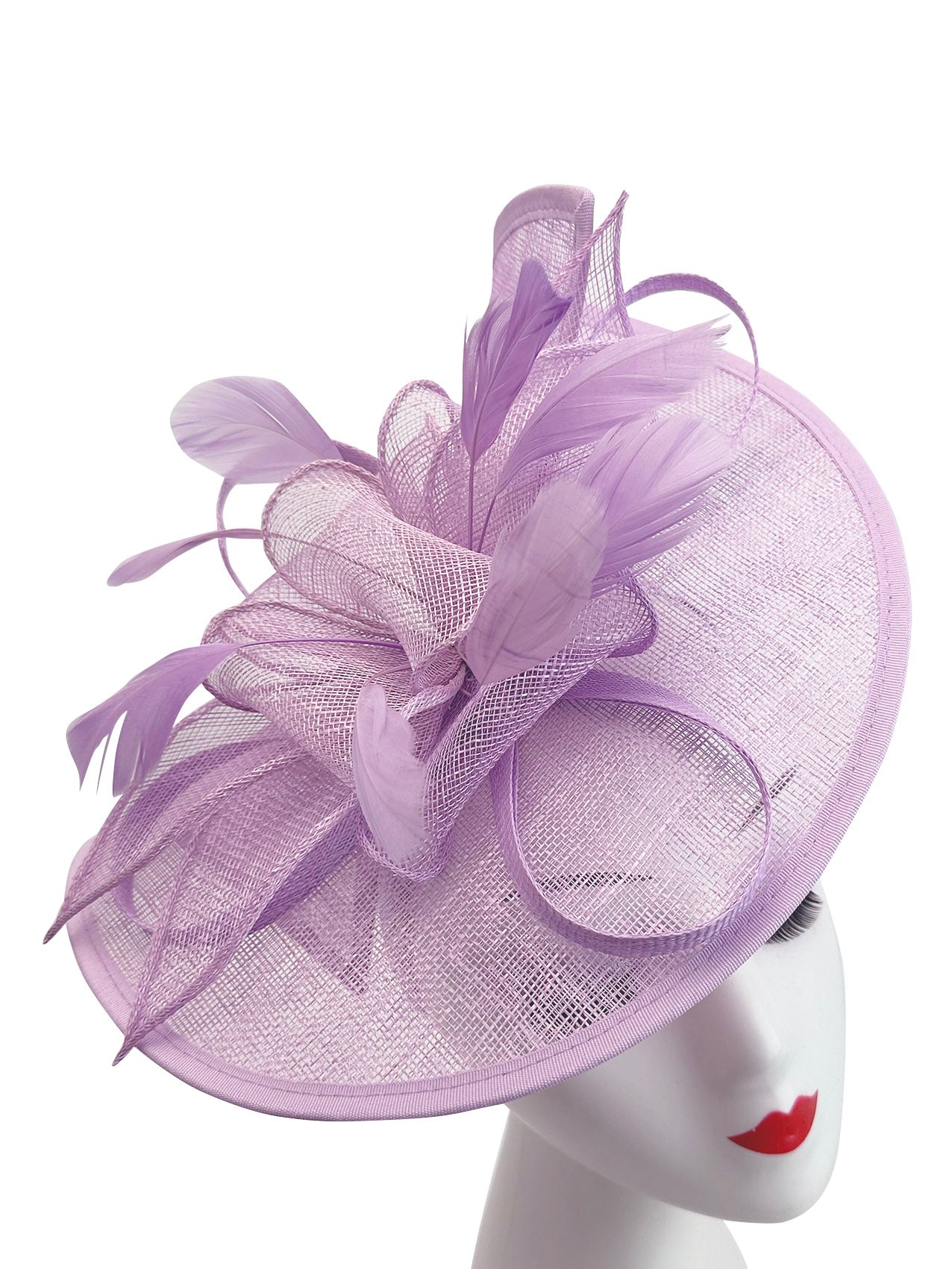 FT2027-013 Asymmetric Sinamay Disc Fascinator with Feathers