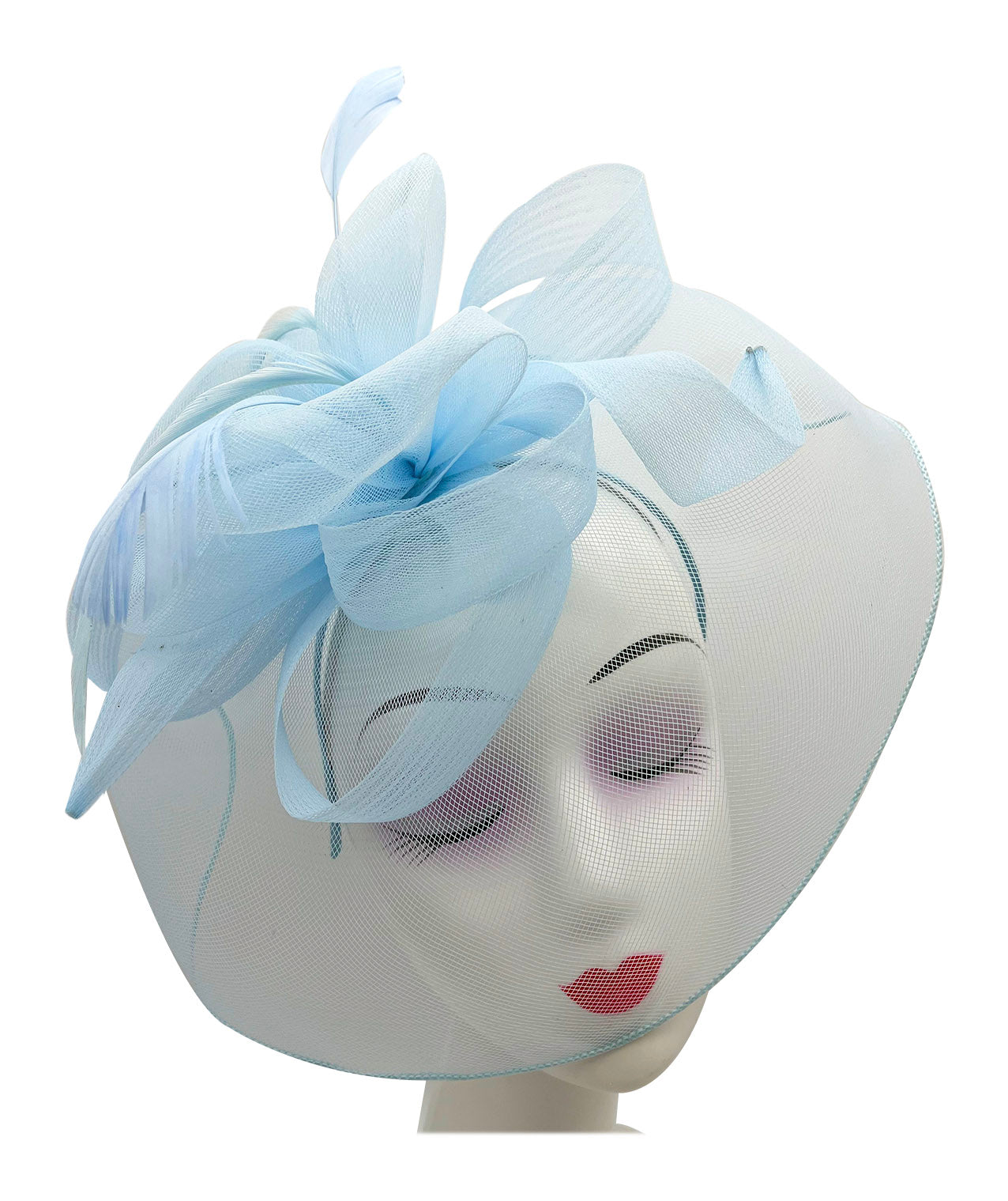 FT210-B Large Mesh Net Fascinator with Side Flower & Feather
