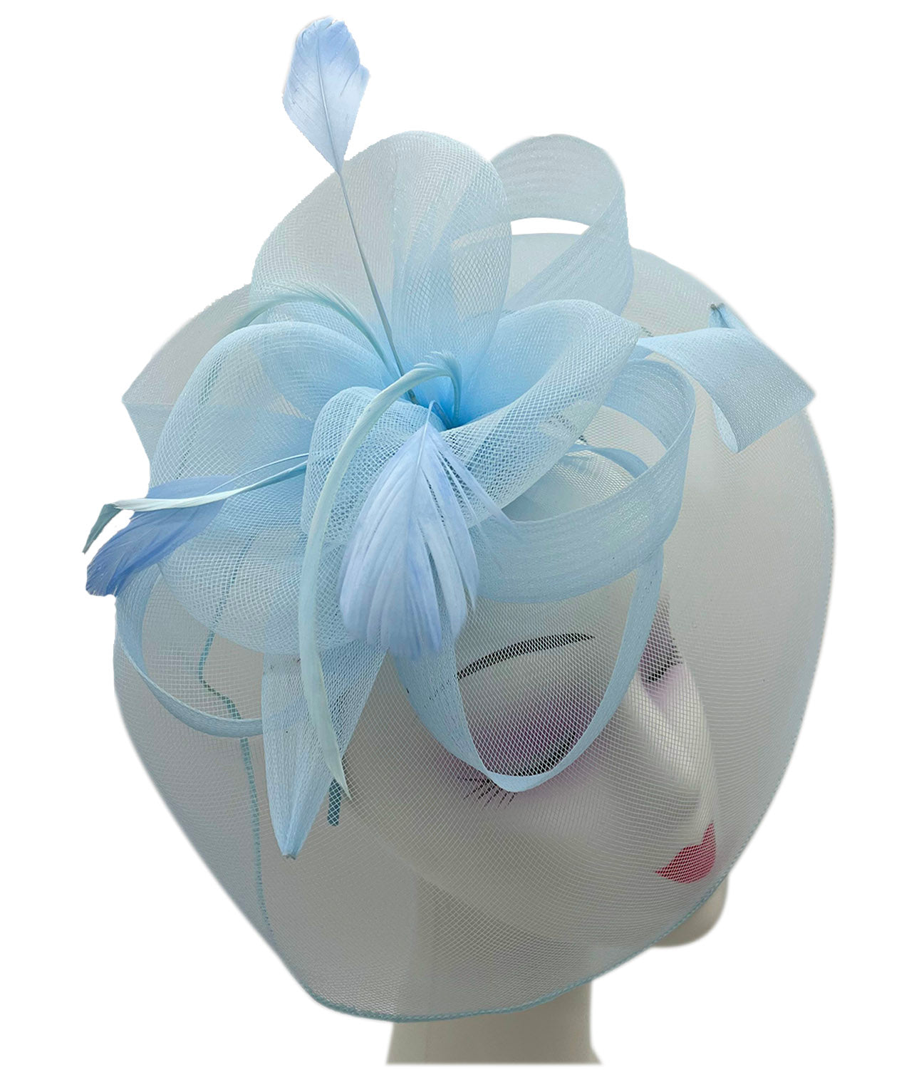 FT210-B Large Mesh Net Fascinator with Side Flower & Feather