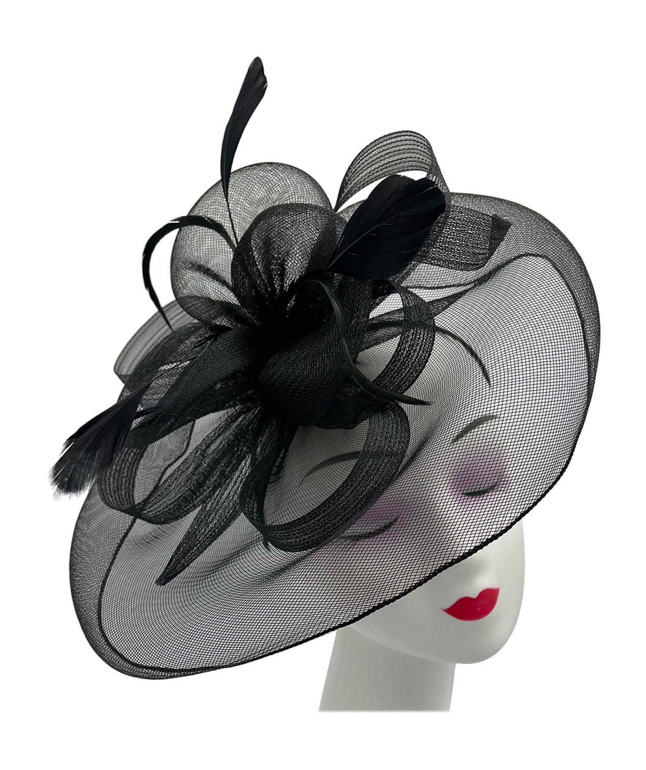 FT210-B Large Mesh Net Fascinator with Side Flower & Feather