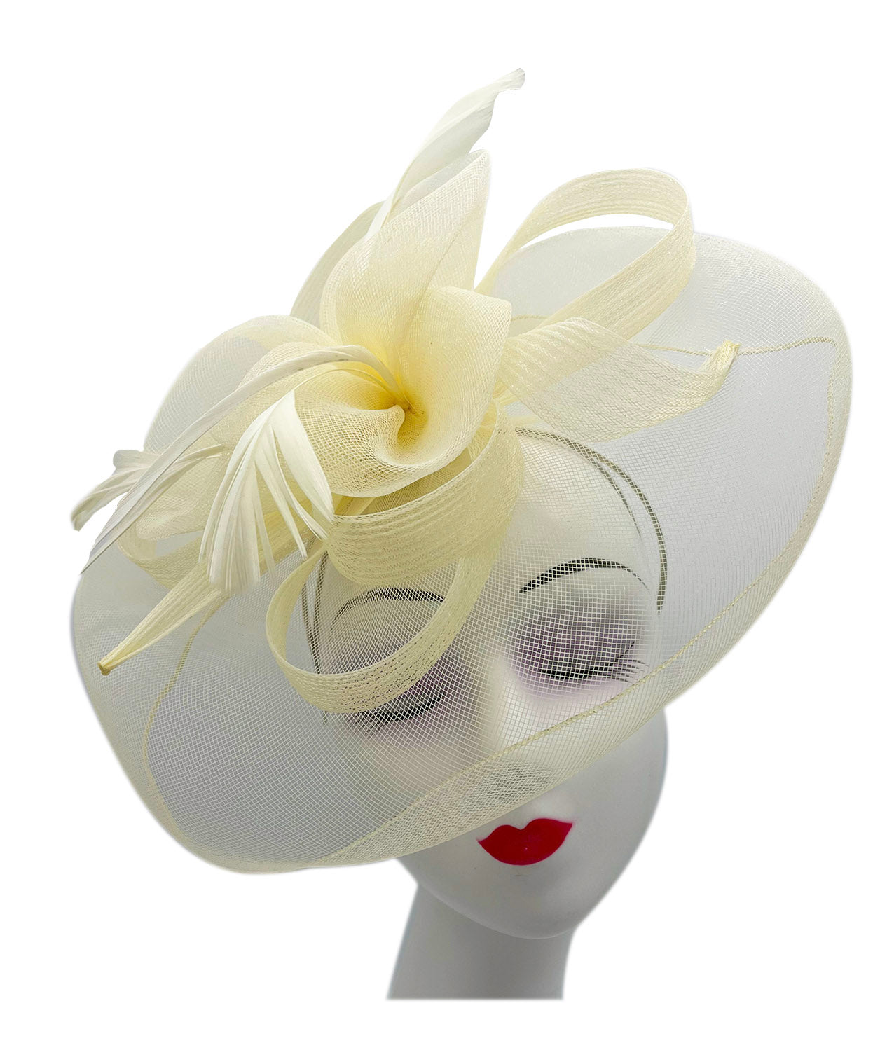 FT210-B Large Mesh Net Fascinator with Side Flower & Feather
