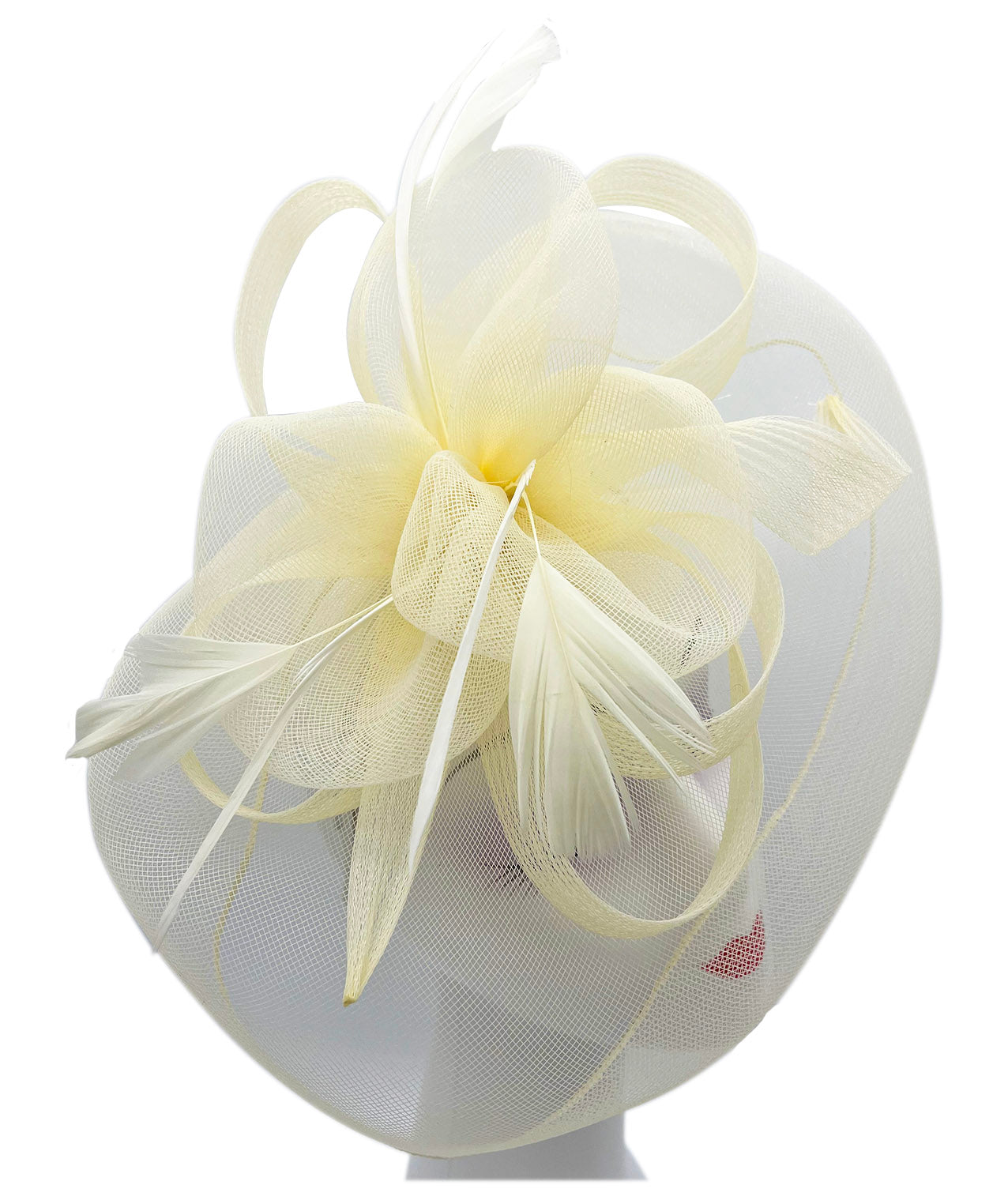 FT210-B Large Mesh Net Fascinator with Side Flower & Feather