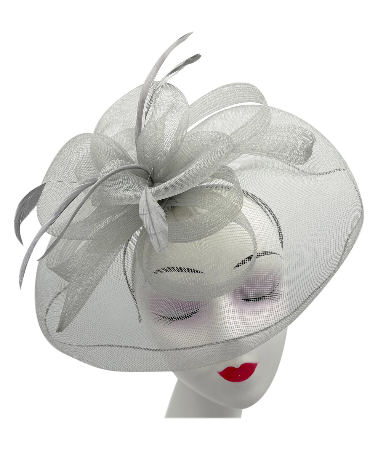 FT210-B Large Mesh Net Fascinator with Side Flower & Feather