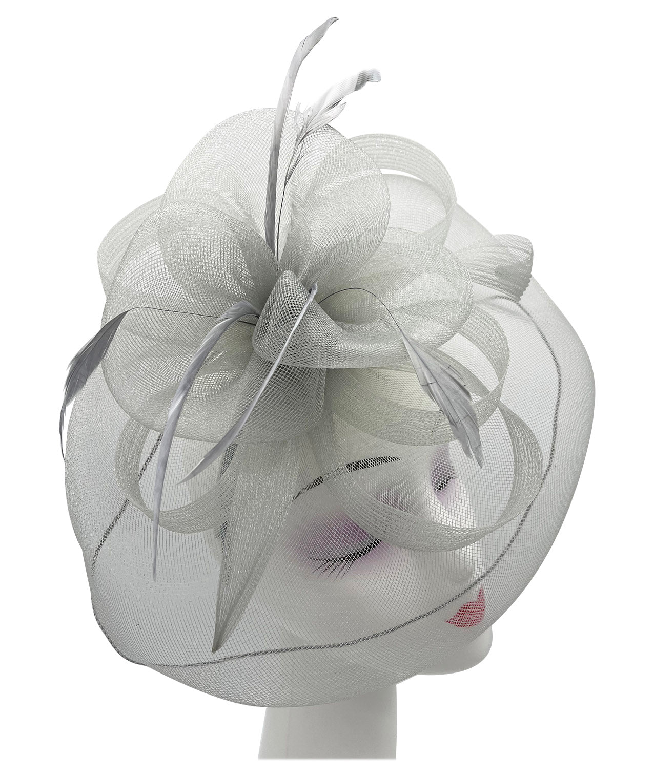 FT210-B Large Mesh Net Fascinator with Side Flower & Feather