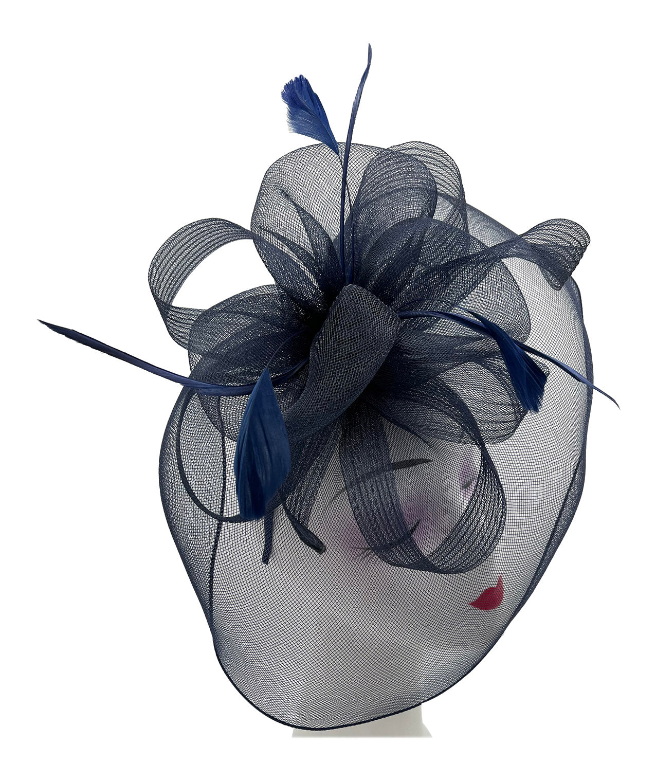 FT210-B Large Mesh Net Fascinator with Side Flower & Feather