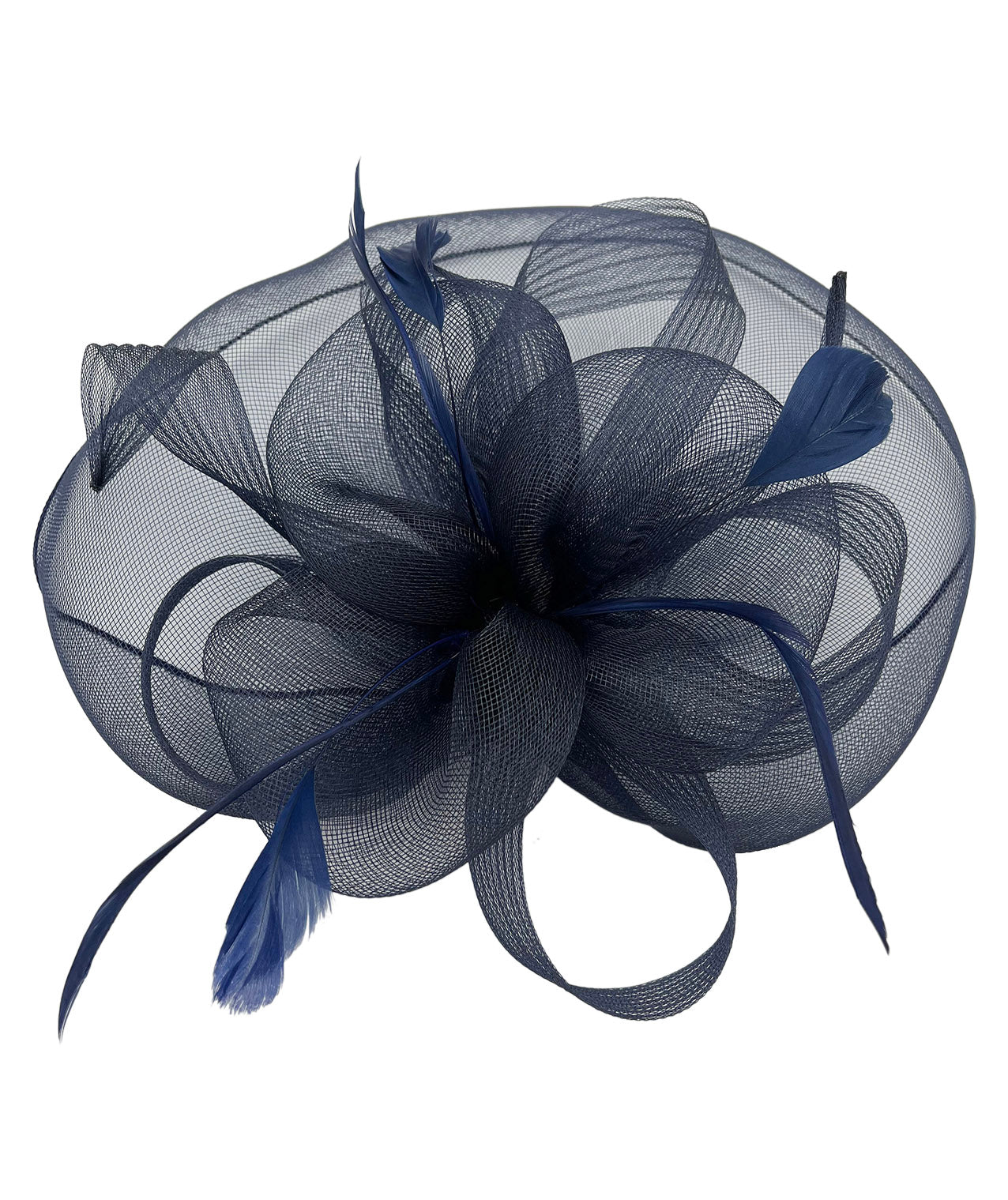 FT210-B Large Mesh Net Fascinator with Side Flower & Feather