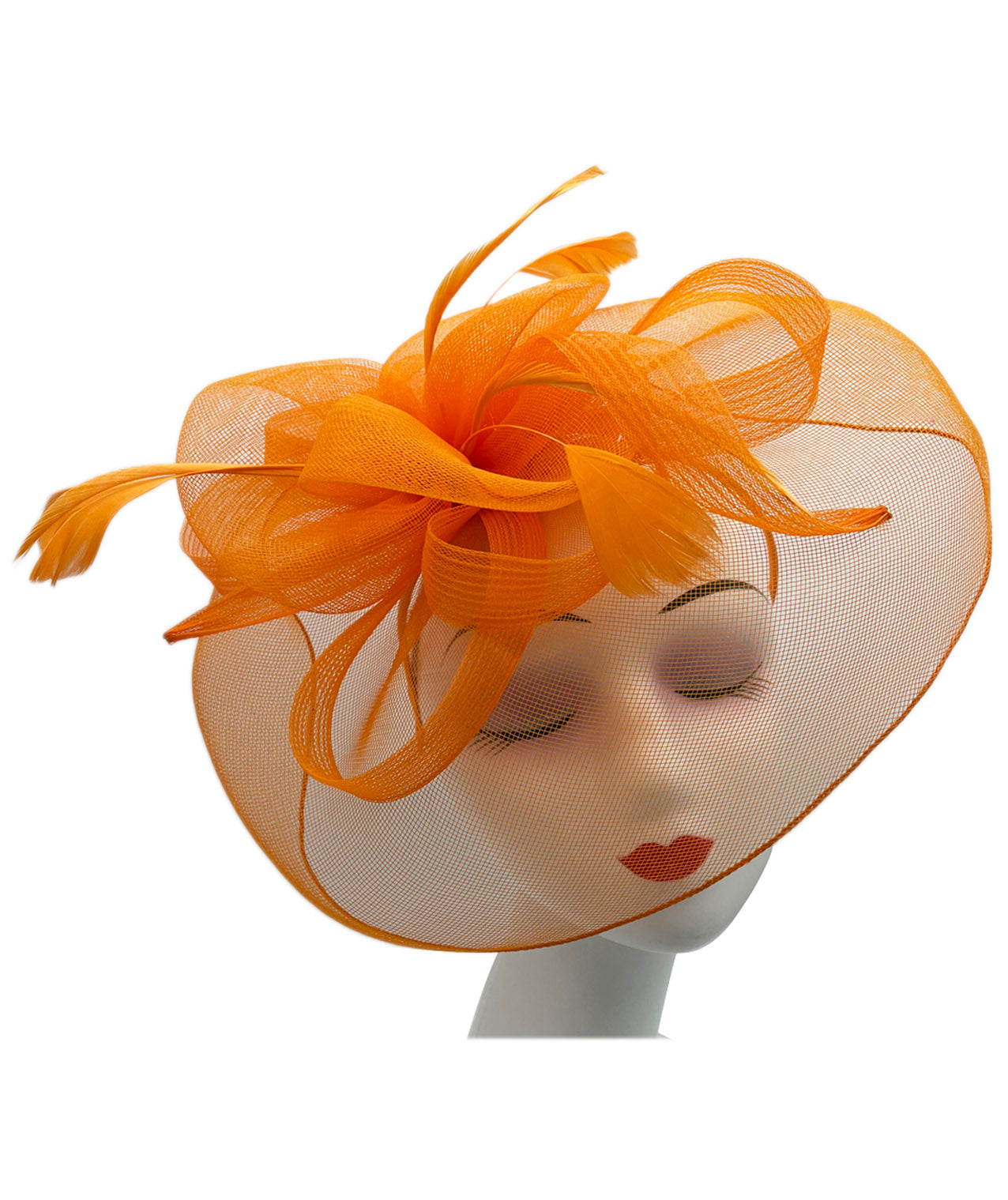 FT210-B Large Mesh Net Fascinator with Side Flower & Feather