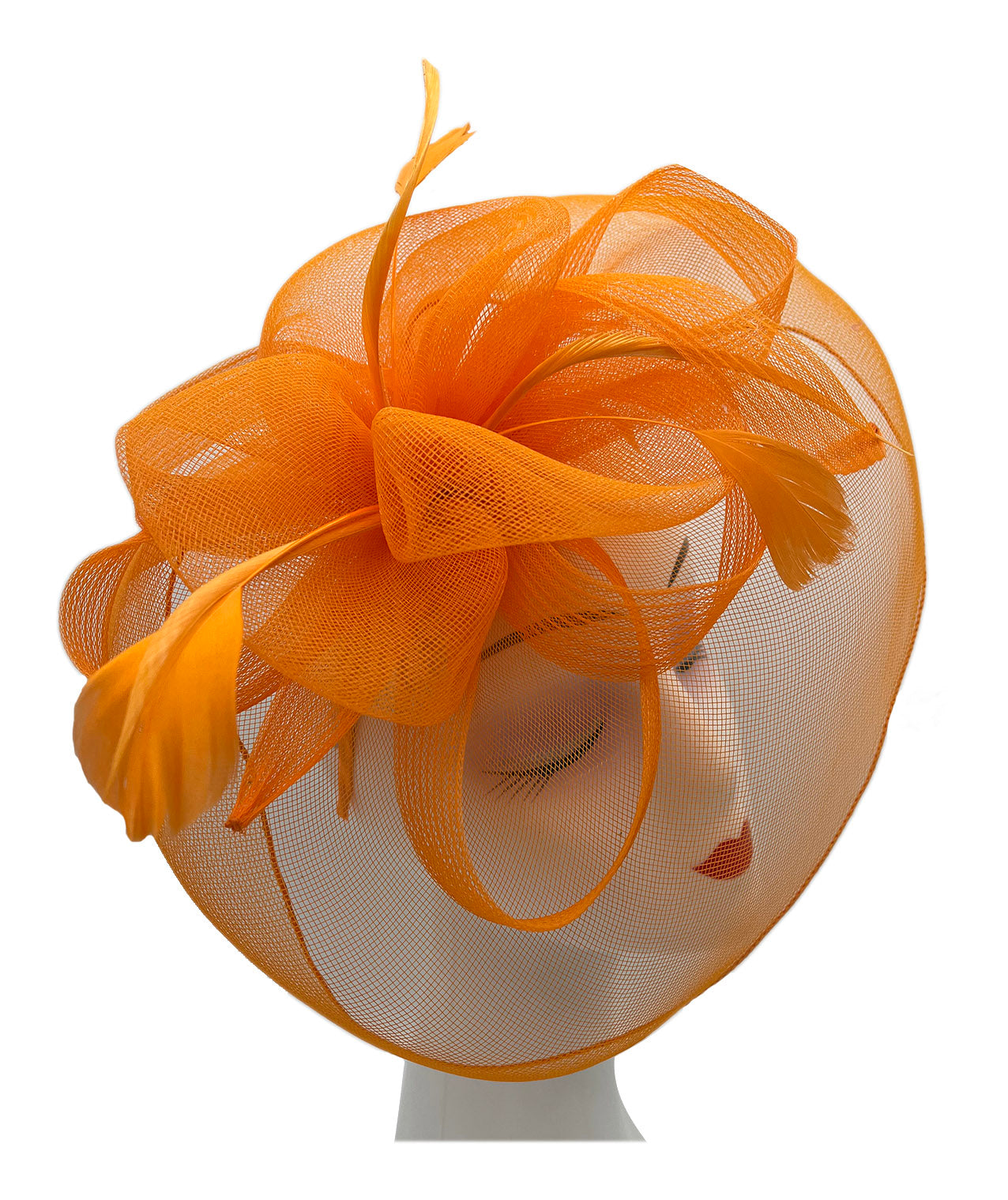 FT210-B Large Mesh Net Fascinator with Side Flower & Feather