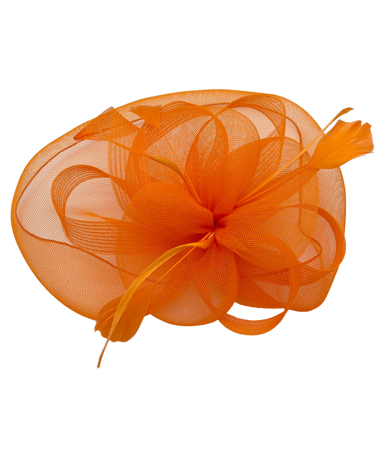 FT210-B Large Mesh Net Fascinator with Side Flower & Feather