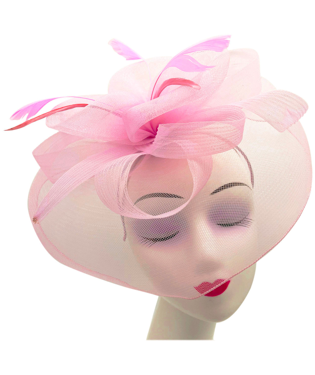 FT210-B Large Mesh Net Fascinator with Side Flower & Feather