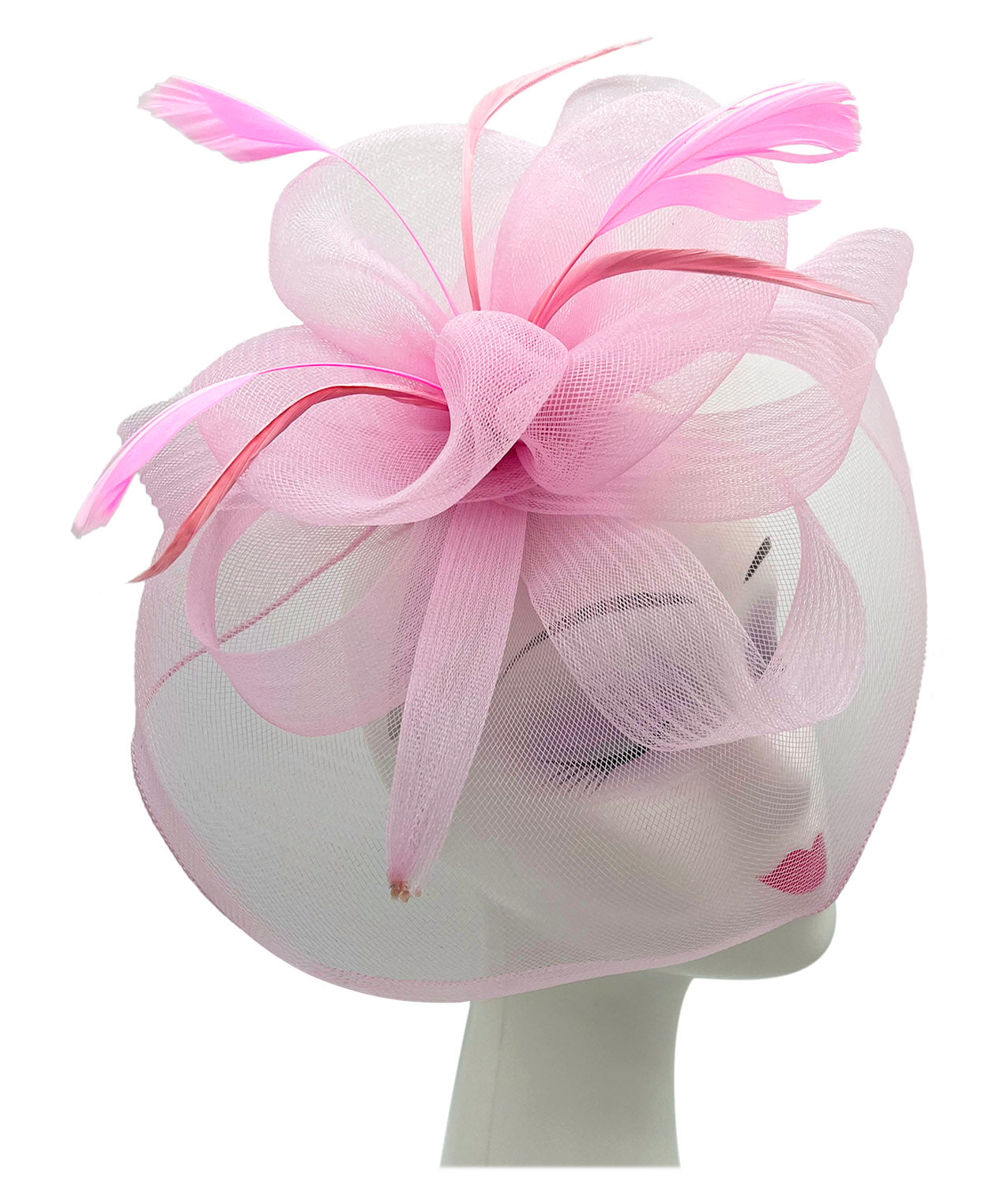 FT210-B Large Mesh Net Fascinator with Side Flower & Feather