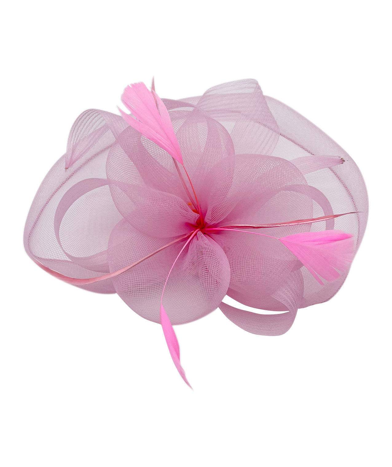 FT210-B Large Mesh Net Fascinator with Side Flower & Feather