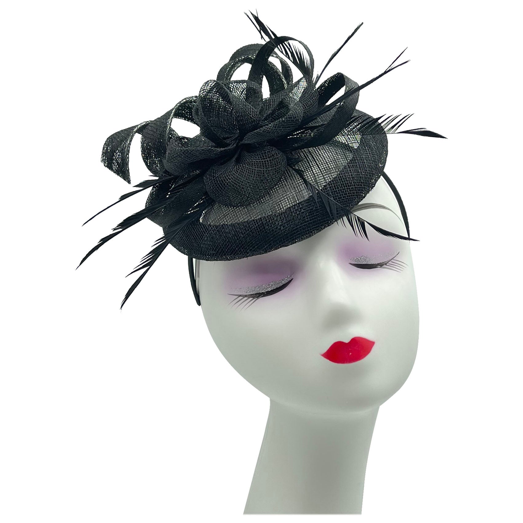 FT2220 Round Base Sinamay Floral Fascinator with Curled Straps