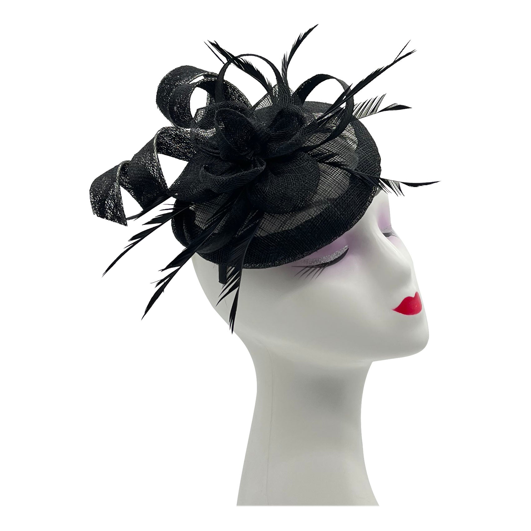 FT2220 Round Base Sinamay Floral Fascinator with Curled Straps