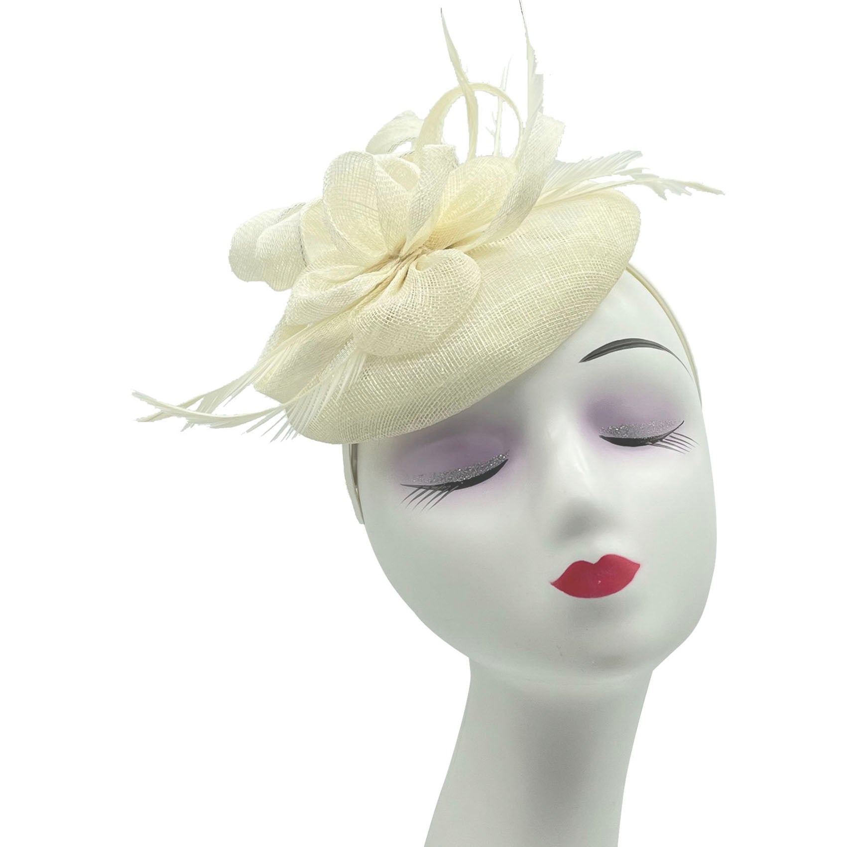 FT2220 Round Base Sinamay Floral Fascinator with Curled Straps