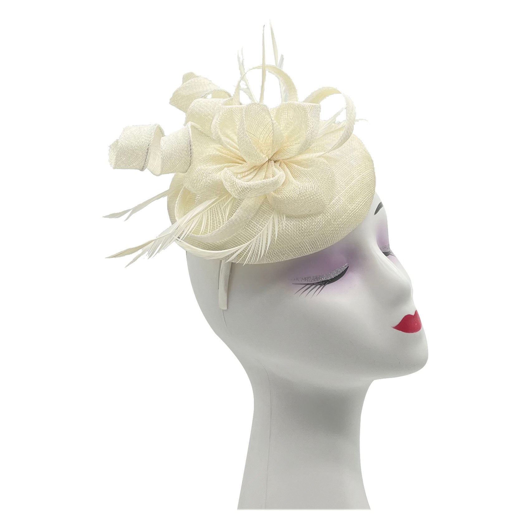 FT2220 Round Base Sinamay Floral Fascinator with Curled Straps