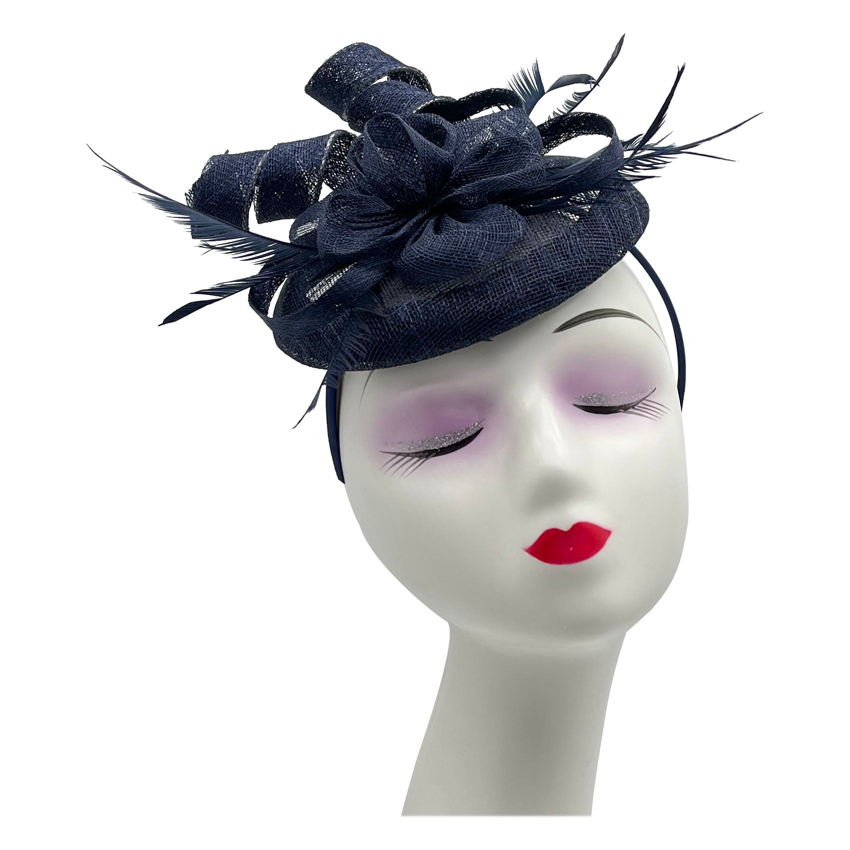 FT2220 Round Base Sinamay Floral Fascinator with Curled Straps