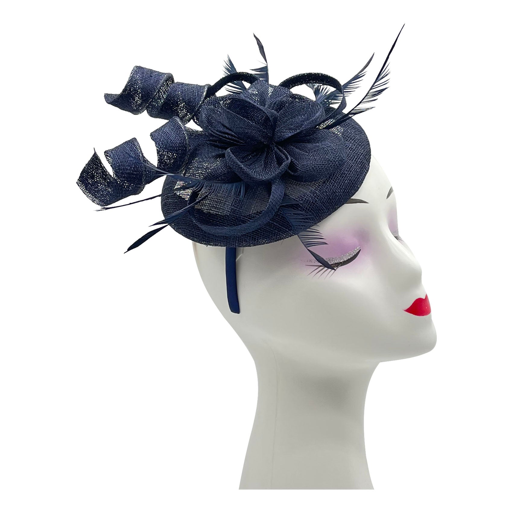 FT2220 Round Base Sinamay Floral Fascinator with Curled Straps