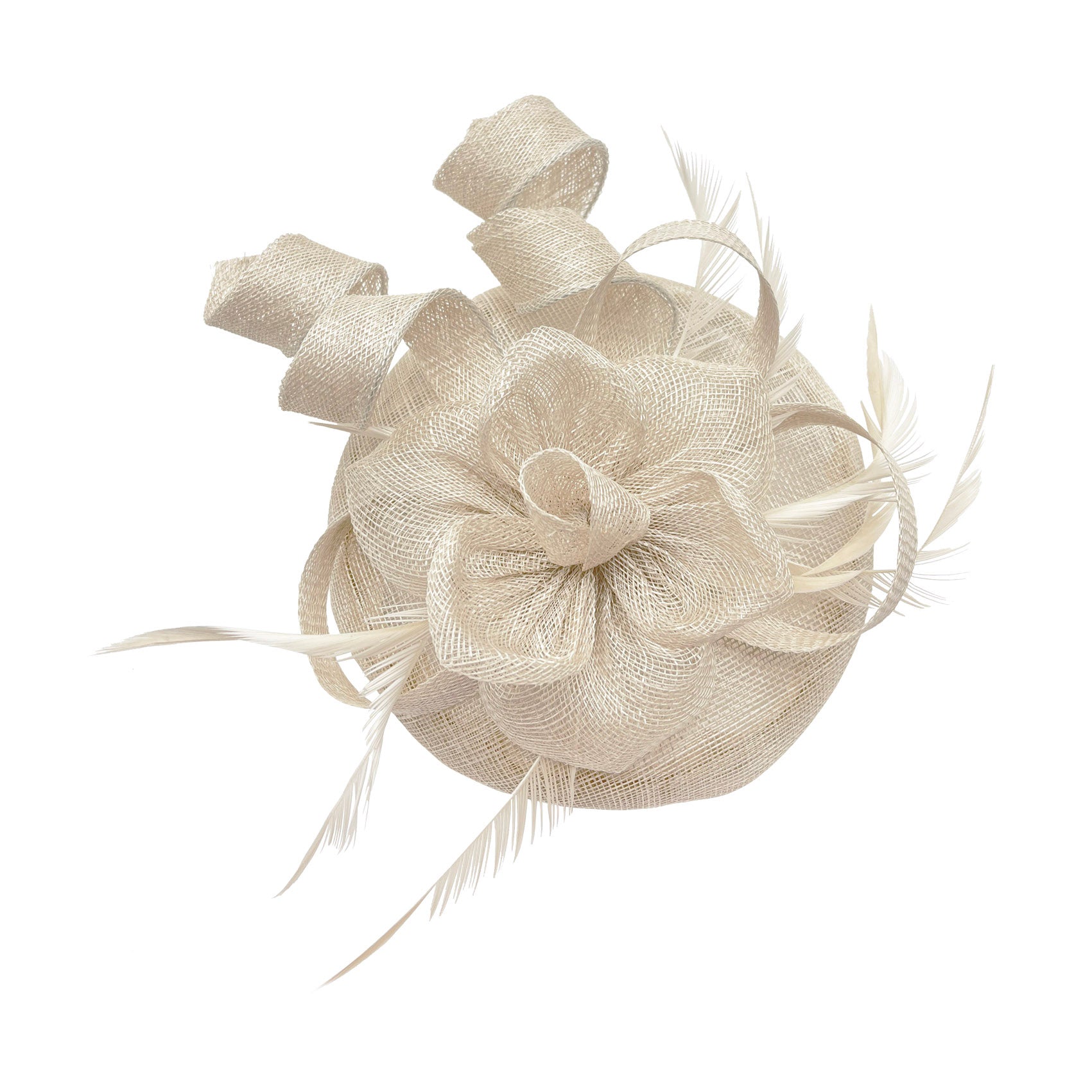 FT2220 Round Base Sinamay Floral Fascinator with Curled Straps