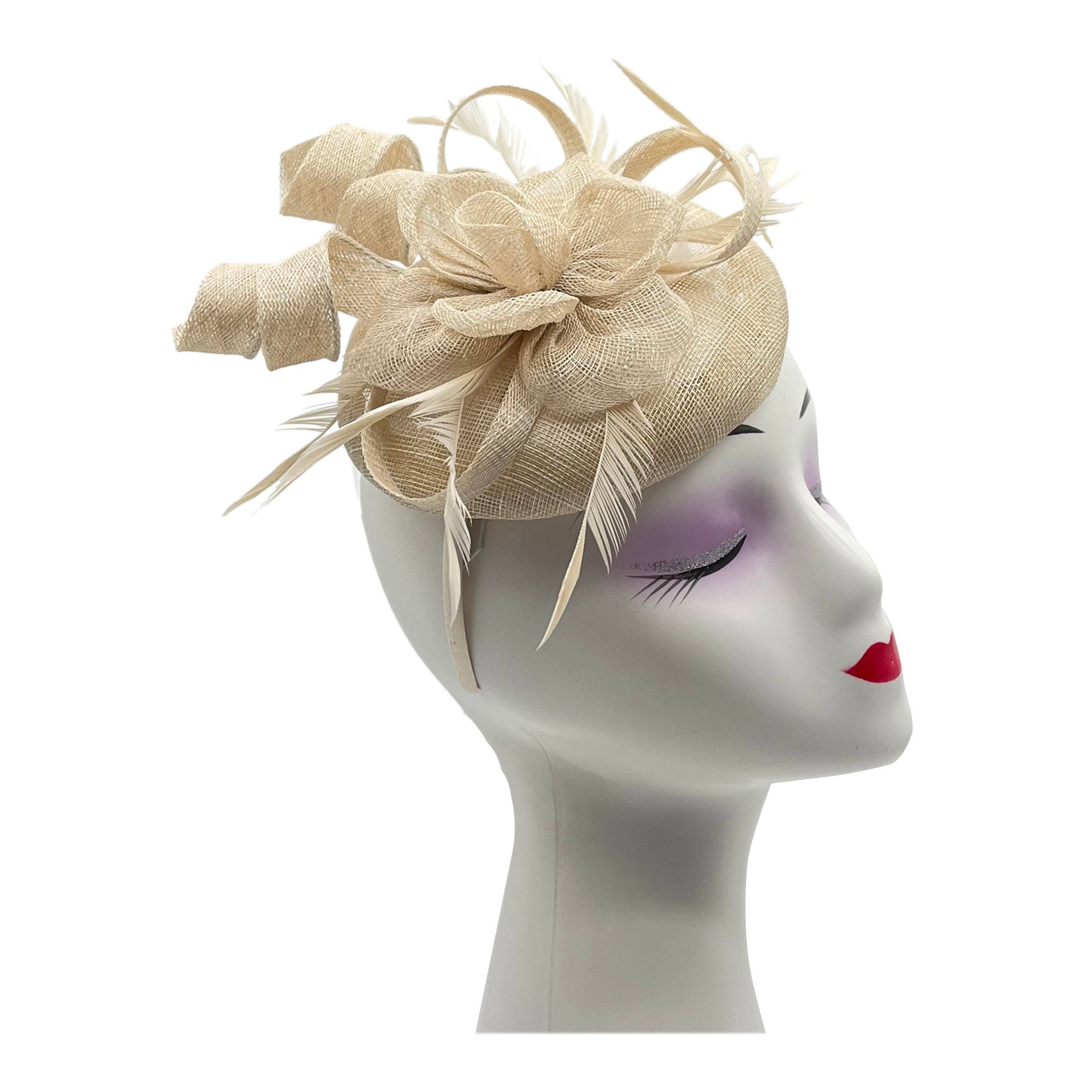 FT2220 Round Base Sinamay Floral Fascinator with Curled Straps