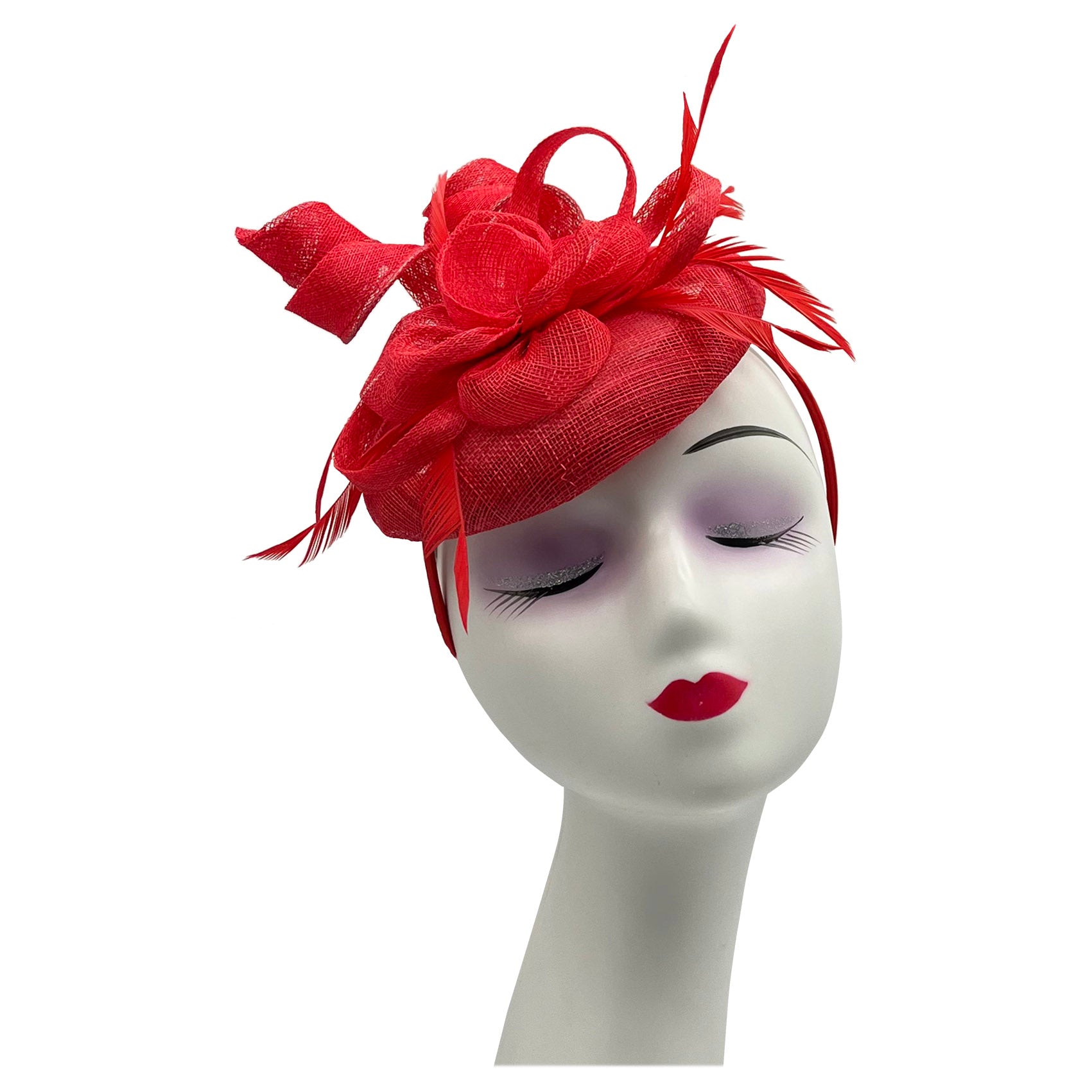 FT2220 Round Base Sinamay Floral Fascinator with Curled Straps