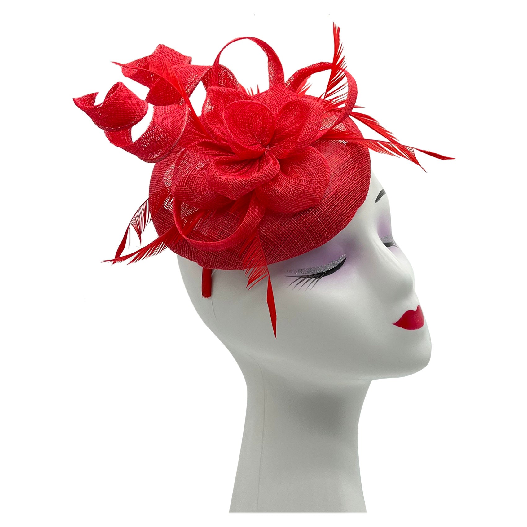 FT2220 Round Base Sinamay Floral Fascinator with Curled Straps