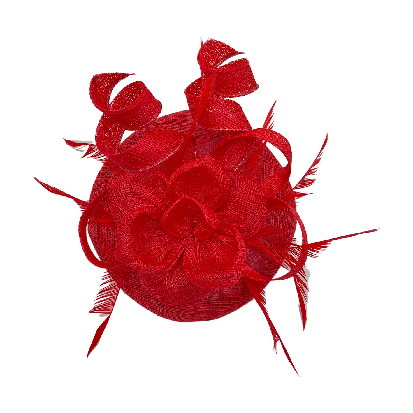 FT2220 Round Base Sinamay Floral Fascinator with Curled Straps