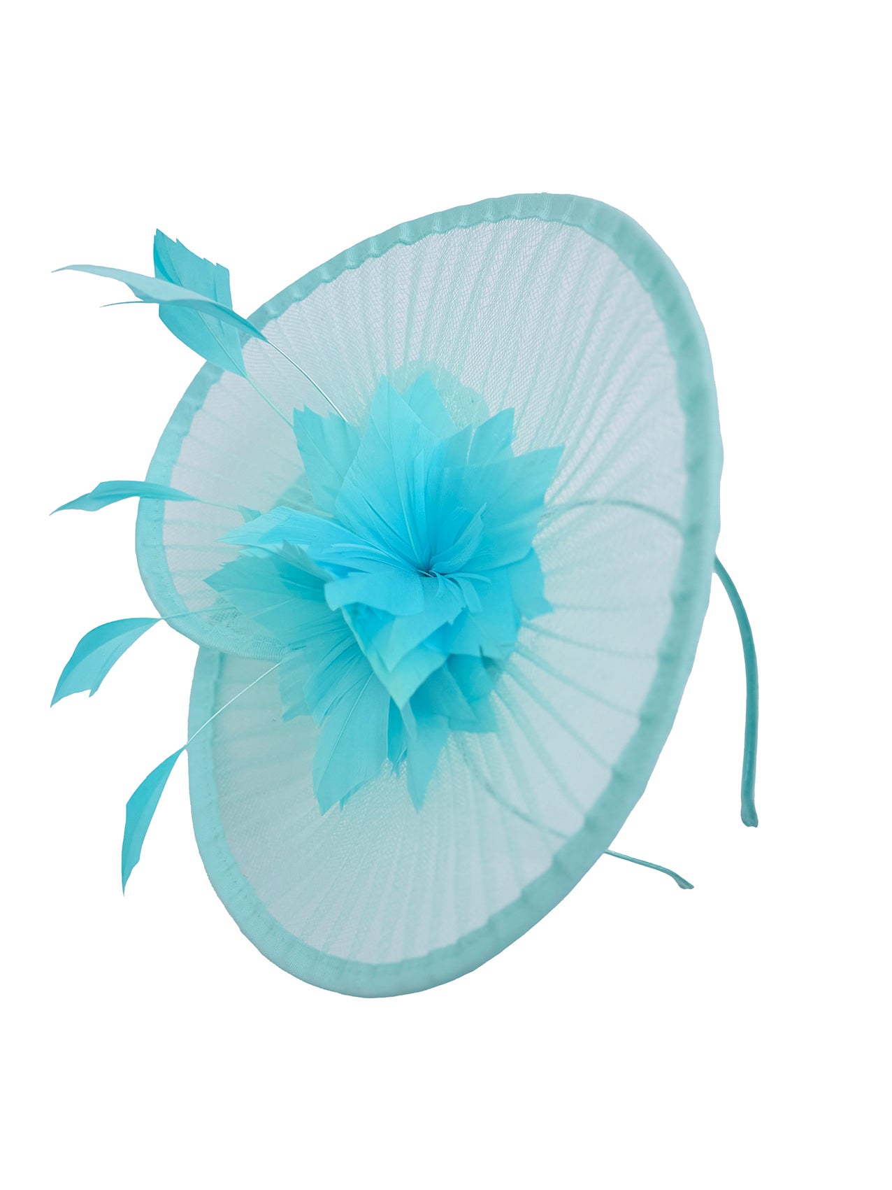 FT25190 Spiral Circular Brim Fascinator with a Feathers Burst
