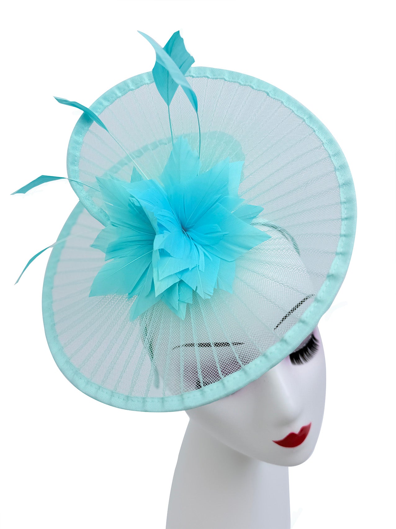 FT25190 Spiral Circular Brim Fascinator with a Feathers Burst