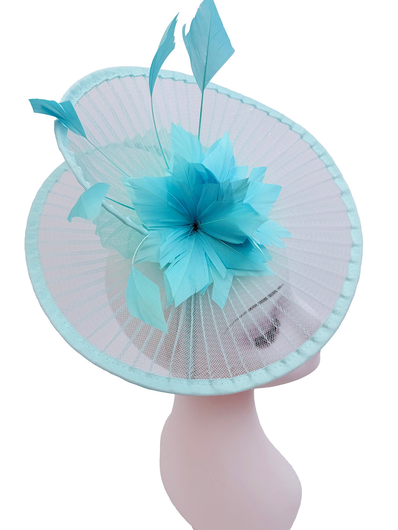FT25190 Spiral Circular Brim Fascinator with a Feathers Burst