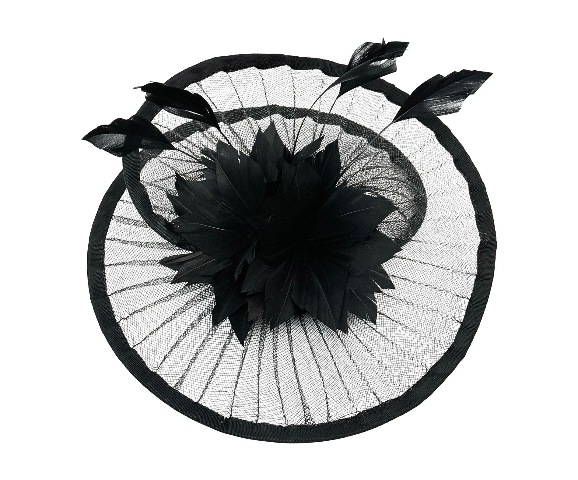 FT25190 Spiral Circular Brim Fascinator with a Feathers Burst