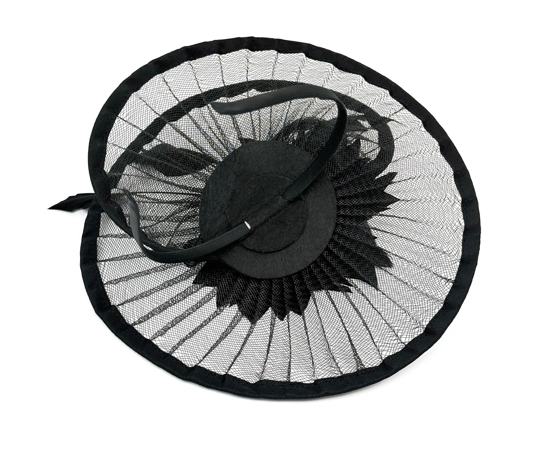 FT25190 Spiral Circular Brim Fascinator with a Feathers Burst