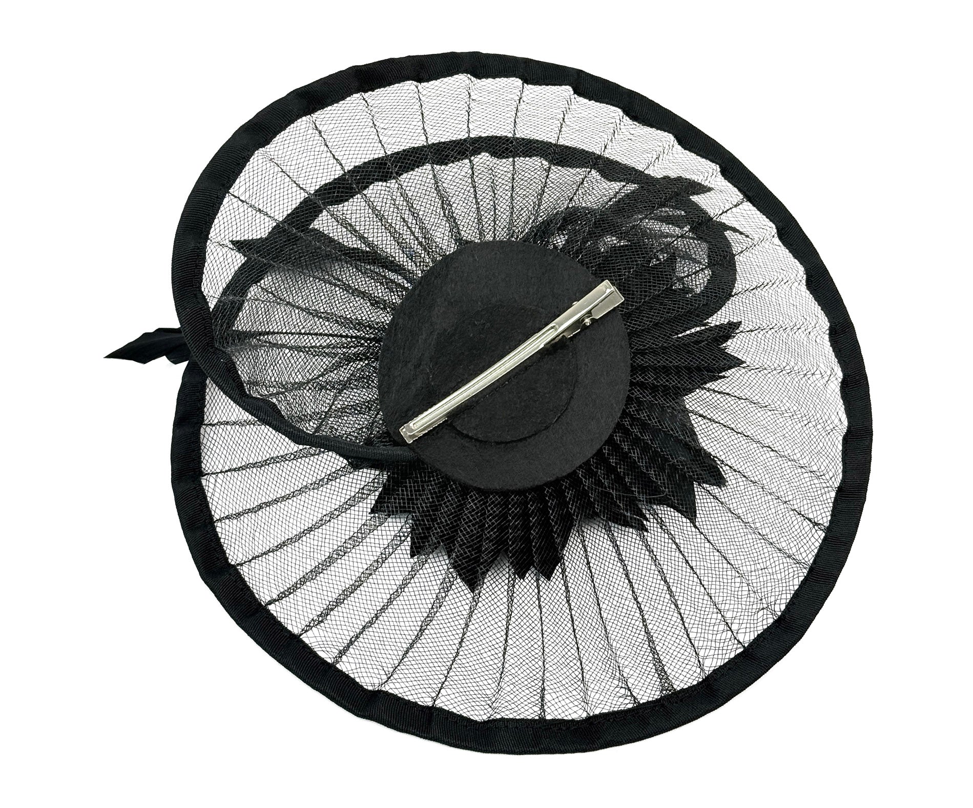 FT25190 Spiral Circular Brim Fascinator with a Feathers Burst