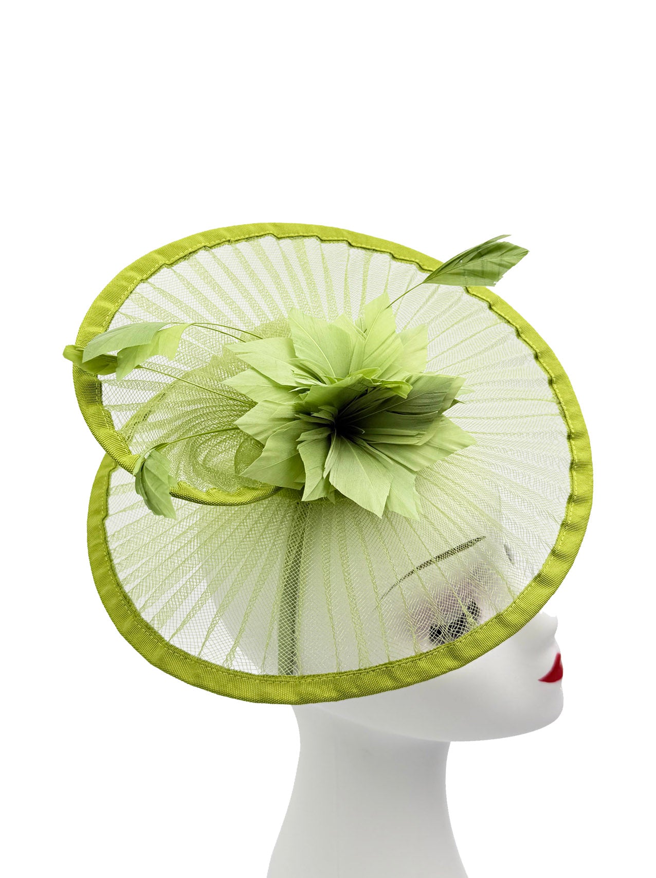 FT25190 Spiral Circular Brim Fascinator with a Feathers Burst