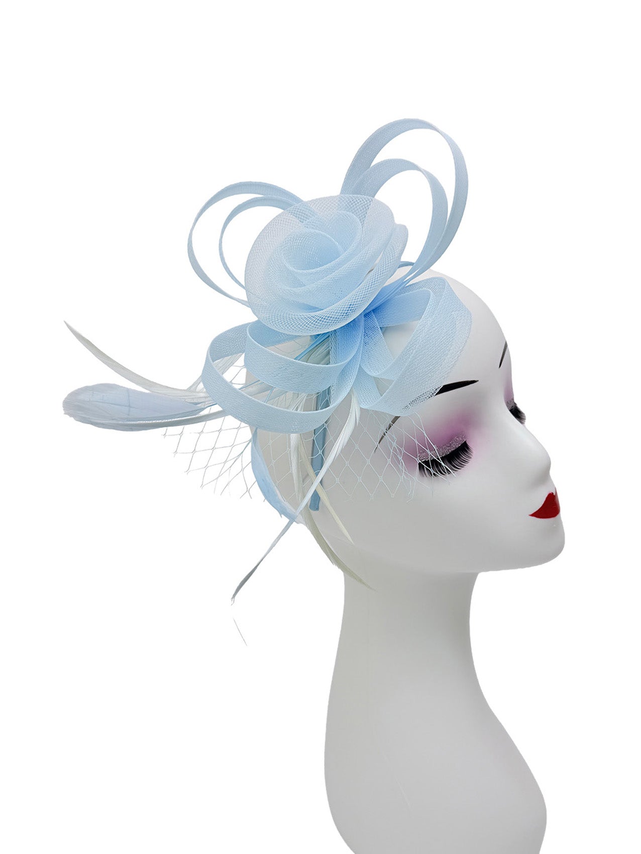 FT26075 Floral Fascinator with Feathers and Net Detail